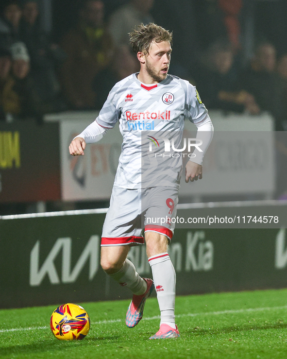 Number 9, Will Swan of Crawley Town, is on the ball during the Sky Bet League 1 match between Burton Albion and Crawley Town at the Pirelli...