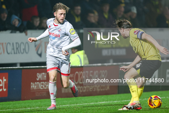 Number 9, Will Swan of Crawley Town, is in attacking action during the Sky Bet League 1 match between Burton Albion and Crawley Town at the...