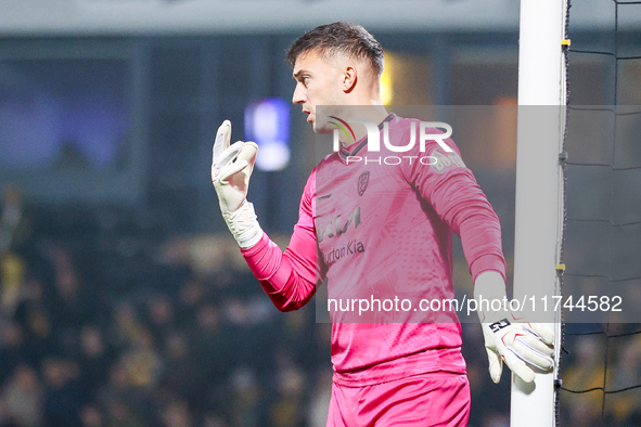 Max Crocombe of Burton Albion marshals his defense for a set piece during the Sky Bet League 1 match between Burton Albion and Crawley Town...