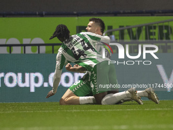 Aaron Morley #28 of Wycombe Wanderers F.C. celebrates his goal during the Sky Bet League 1 match between Stockport County and Wycombe Wander...