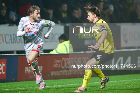 Number 9, Will Swan of Crawley Town, is in attacking action during the Sky Bet League 1 match between Burton Albion and Crawley Town at the...