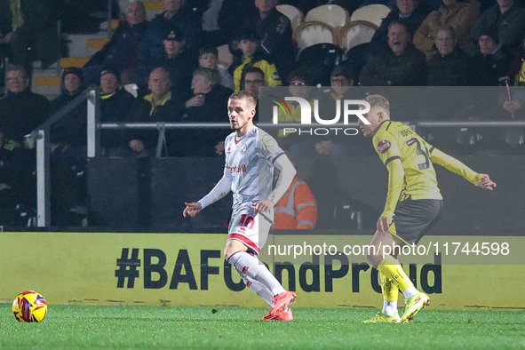 Ronan Darcy of Crawley Town is on the ball during the Sky Bet League 1 match between Burton Albion and Crawley Town at the Pirelli Stadium i...