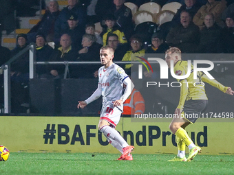 Ronan Darcy of Crawley Town is on the ball during the Sky Bet League 1 match between Burton Albion and Crawley Town at the Pirelli Stadium i...