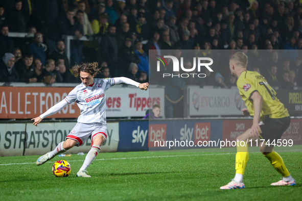 Harry Forster of Crawley Town sets up a cross during the Sky Bet League 1 match between Burton Albion and Crawley Town at the Pirelli Stadiu...