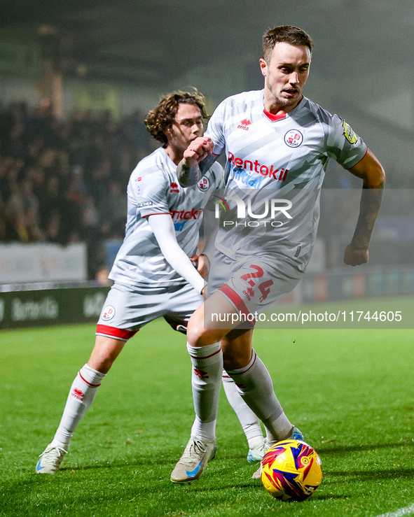 Toby Mullarkey of Crawley Town is in attacking action during the Sky Bet League 1 match between Burton Albion and Crawley Town at the Pirell...