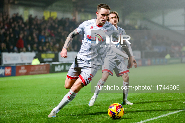 Toby Mullarkey of Crawley Town is in attacking action during the Sky Bet League 1 match between Burton Albion and Crawley Town at the Pirell...