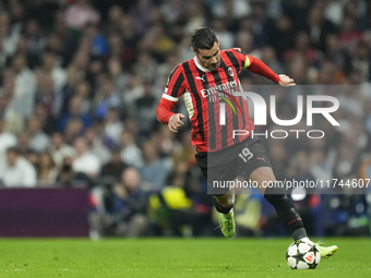 Theo Hernandez left-back of AC Milan and France during the UEFA Champions League 2024/25 League Phase MD4 match between Real Madrid C.F. and...