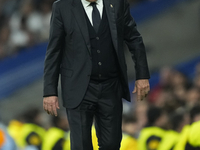 Carlo Ancelotti head coach of Real Madrid reacts during the UEFA Champions League 2024/25 League Phase MD4 match between Real Madrid C.F. an...