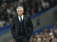 Carlo Ancelotti head coach of Real Madrid reacts during the UEFA Champions League 2024/25 League Phase MD4 match between Real Madrid C.F. an...