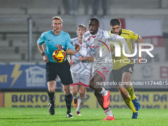 Ade Adeyemo of Crawley Town races forward after the ball during the Sky Bet League 1 match between Burton Albion and Crawley Town at the Pir...