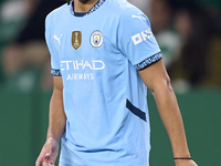 Jahmai Simpson-Pusey of Manchester City looks on during the UEFA Champions League match between Sporting CP and Manchester City at Jose Alva...