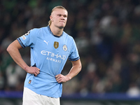 Erling Haaland of Manchester City reacts after missing a penalty kick during the UEFA Champions League match between Sporting CP and Manches...