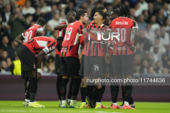 Tijjani Reijnders central midfield of AC Milan and Netherlands celebrates after scoring his sides first goal during the UEFA Champions Leagu...