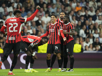 Tijjani Reijnders central midfield of AC Milan and Netherlands celebrates after scoring his sides first goal during the UEFA Champions Leagu...