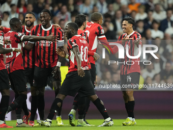 Tijjani Reijnders central midfield of AC Milan and Netherlands celebrates after scoring his sides first goal during the UEFA Champions Leagu...