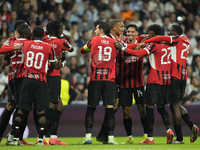 Tijjani Reijnders central midfield of AC Milan and Netherlands celebrates after scoring his sides first goal during the UEFA Champions Leagu...