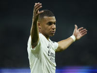 Kylian Mbappe centre-forward of Real Madrid and France reacts during the UEFA Champions League 2024/25 League Phase MD4 match between Real M...