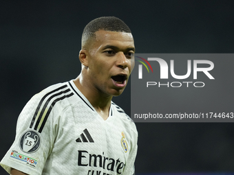 Kylian Mbappe centre-forward of Real Madrid and France reacts during the UEFA Champions League 2024/25 League Phase MD4 match between Real M...