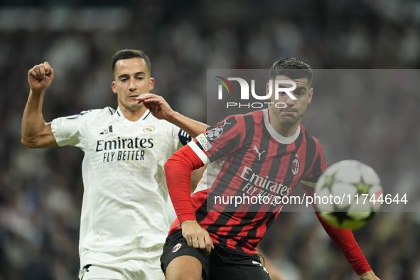 Alvaro Morata centre-forward of AC Milan and Spain in action during the UEFA Champions League 2024/25 League Phase MD4 match between Real Ma...