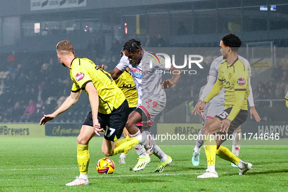 #29, Tola Showunmi of Crawley Town is in attacking action during the Sky Bet League 1 match between Burton Albion and Crawley Town at the Pi...