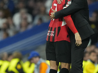 Alvaro Morata centre-forward of AC Milan and Spain and Paulo Fonseca head coach of AC Milan greets each other during the UEFA Champions Leag...