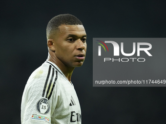 Kylian Mbappe centre-forward of Real Madrid and France reacts during the UEFA Champions League 2024/25 League Phase MD4 match between Real M...