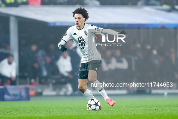 Maghnes Akliouche of AS Monaco during the UEFA Champions League 2024/25 League Phase MD4 match between Bologna FC and AS Monaco at Stadio Re...