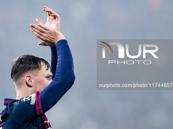 Sam Beukema of Bologna FC gestures during the UEFA Champions League 2024/25 League Phase MD4 match between Bologna FC and AS Monaco at Stadi...