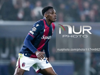 Jhon Lucumi of Bologna FC looks on during the UEFA Champions League 2024/25 League Phase MD4 match between Bologna FC and AS Monaco at Stadi...