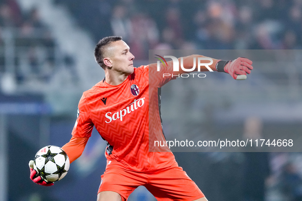 Lukasz Skorupski of Bologna FC during the UEFA Champions League 2024/25 League Phase MD4 match between Bologna FC and AS Monaco at Stadio Re...