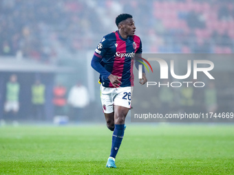 Jhon Lucumi of Bologna FC looks on during the UEFA Champions League 2024/25 League Phase MD4 match between Bologna FC and AS Monaco at Stadi...