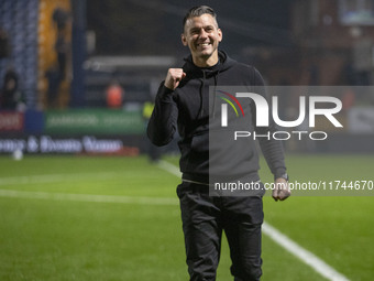 Wycombe Wanderers F.C. manager Matt Bloomfield celebrates at full time during the Sky Bet League 1 match between Stockport County and Wycomb...