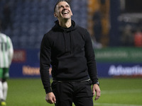 Wycombe Wanderers F.C. manager Matt Bloomfield celebrates at full time during the Sky Bet League 1 match between Stockport County and Wycomb...