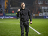 Wycombe Wanderers F.C. manager Matt Bloomfield celebrates at full time during the Sky Bet League 1 match between Stockport County and Wycomb...