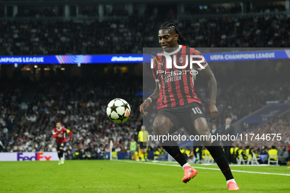 Rafael Leao left winger of AC Milan and Portugal during the UEFA Champions League 2024/25 League Phase MD4 match between Real Madrid C.F. an...