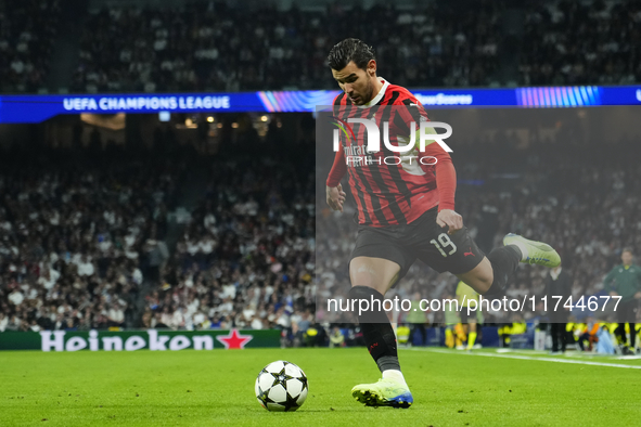 Theo Hernandez left-back of AC Milan and France during the UEFA Champions League 2024/25 League Phase MD4 match between Real Madrid C.F. and...