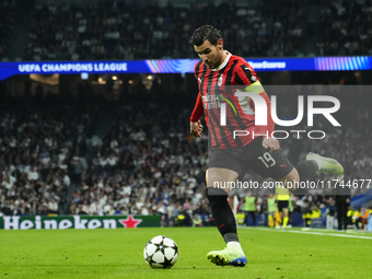 Theo Hernandez left-back of AC Milan and France during the UEFA Champions League 2024/25 League Phase MD4 match between Real Madrid C.F. and...