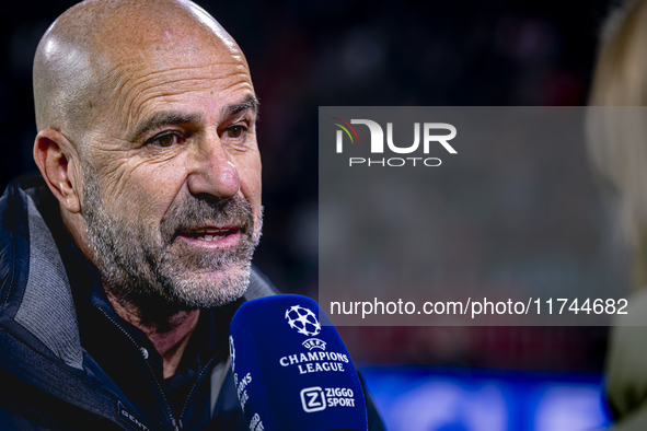 PSV Eindhoven trainer Peter Bosz is present during the match between PSV and Girona at the Philips Stadium for the UEFA Champions League - L...