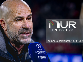 PSV Eindhoven trainer Peter Bosz is present during the match between PSV and Girona at the Philips Stadium for the UEFA Champions League - L...