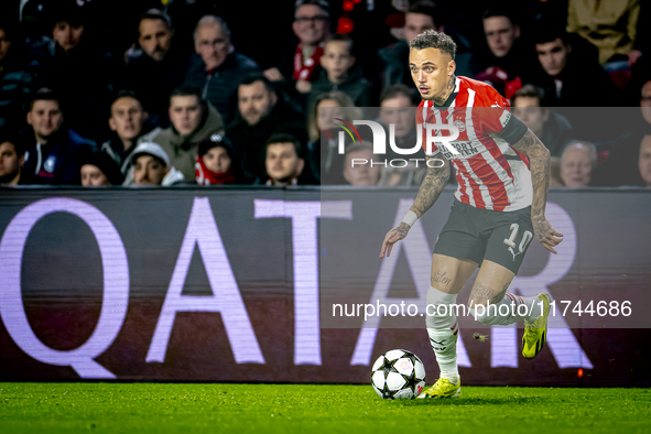 PSV Eindhoven forward Noa Lang plays during the match between PSV and Girona at the Philips Stadium for the UEFA Champions League - League p...