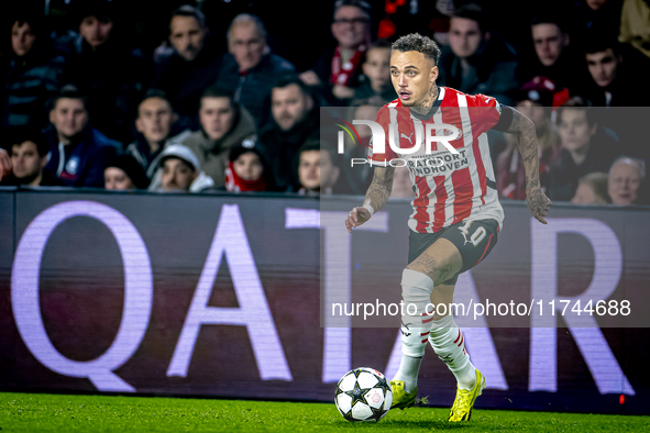 PSV Eindhoven forward Noa Lang plays during the match between PSV and Girona at the Philips Stadium for the UEFA Champions League - League p...