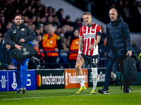 PSV Eindhoven forward Noa Lang becomes injured and leaves the pitch during the match between PSV and Girona at the Philips Stadium for the U...