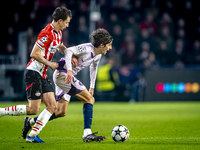 PSV Eindhoven defender Olivier Boscagli and Girona FC forward Bryan Gil participate in the match between PSV and Girona at the Philips Stadi...