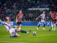 Girona FC defender Arnau Martinez participates in the match between PSV and Girona at the Philips Stadium for the UEFA Champions League - Le...