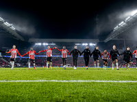 Players of PSV celebrate the victory after the game during the match between PSV and Girona at the Philips Stadium for the UEFA Champions Le...