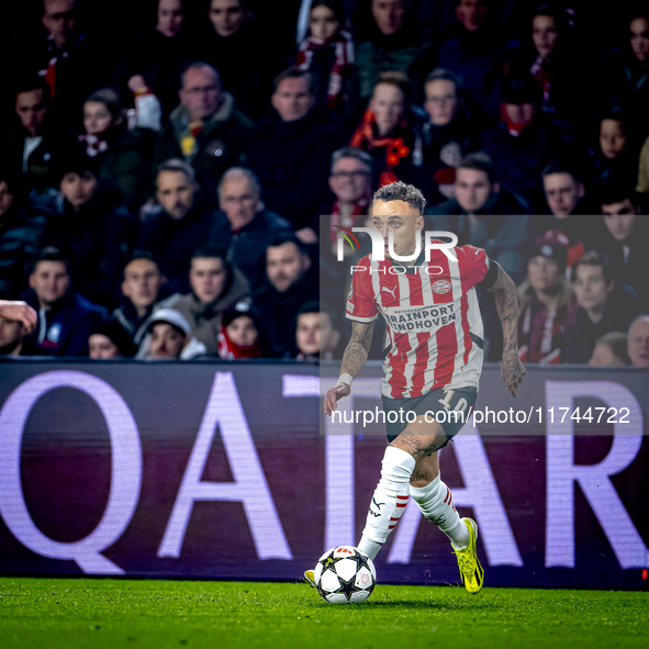 PSV Eindhoven forward Noa Lang plays during the match between PSV and Girona at the Philips Stadium for the UEFA Champions League - League p...