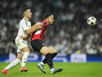 Lucas Vazquez right winger of Real Madrid and Spain and Noah Okafor left Winger of AC Milan and Switzerland compete for the ball during the...