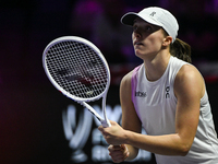 RIYADH, SAUDI ARABIA - NOVEMBER 05: Iga Swiatek of Poland during her match against Coco Gauff of USA, on day 4 of the 2024 WTA Finals, part...