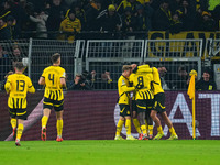 Donyell Malen of Borussia Dortmund  celebrates the teams first goal during the Champions League Round 4 match between Borussia Dortmund v SK...