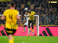 Serhou Guirassy of Borussia Dortmund  heads during the Champions League Round 4 match between Borussia Dortmund v SK Sturm Graz at the Signa...